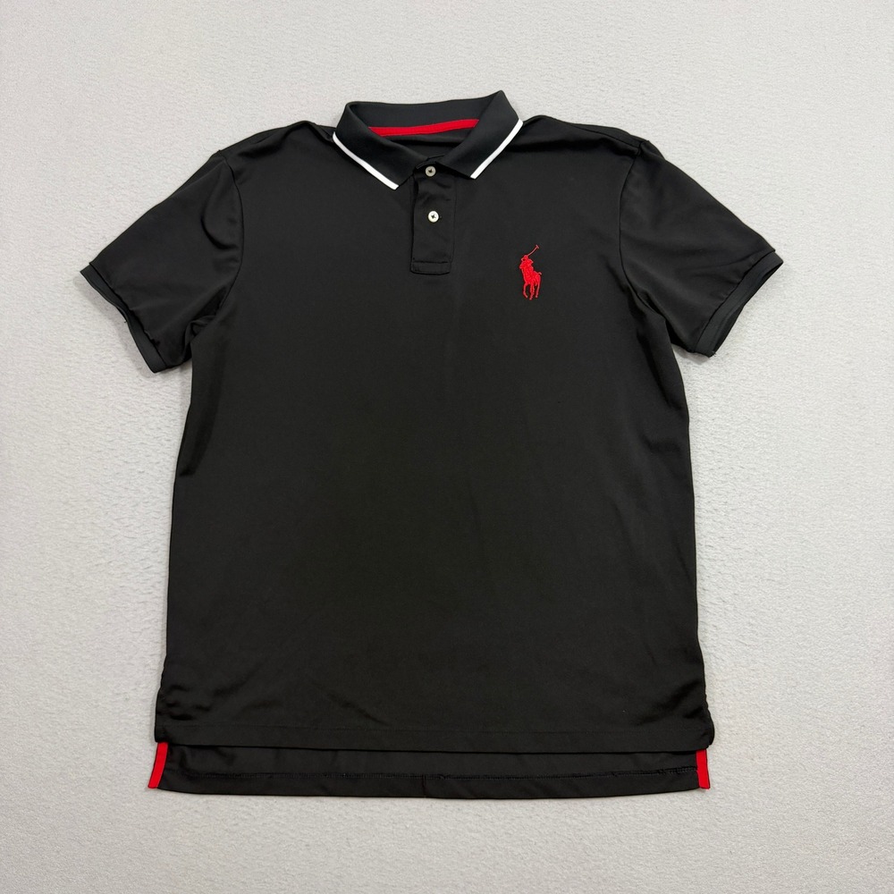 Polo Ralph Lauren Polo Shirt Large Black Performance Stretch Red Big Pony Golf